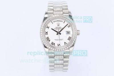 EW Swiss 3255 Rolex Day-Date White Roman Dial Diamond-set President Bracelet 36MM